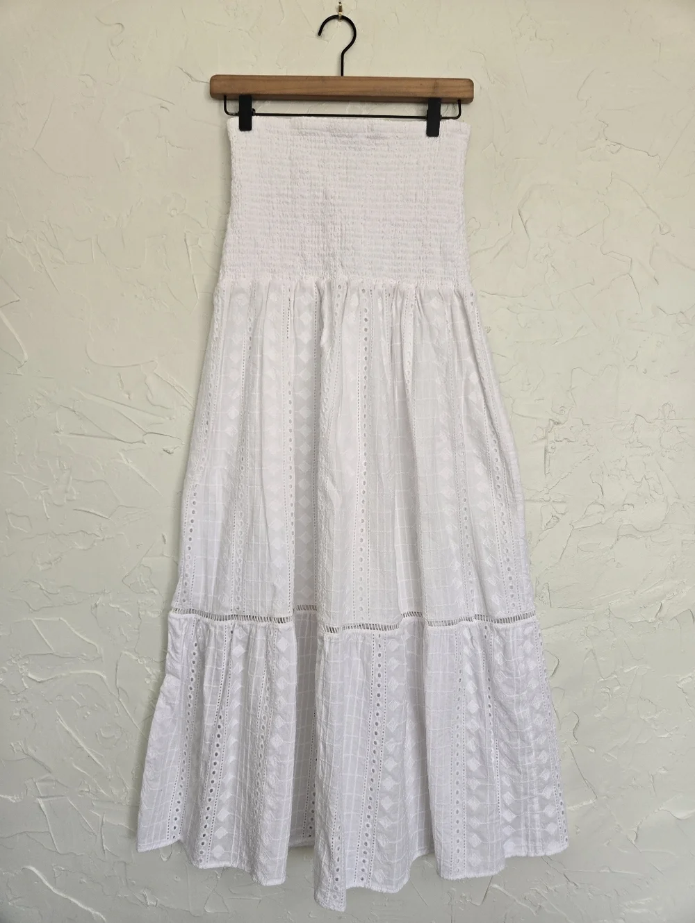 Maaji Eyelet White Cotton Boho Maxi Skirt, M - Picture 2 of 11